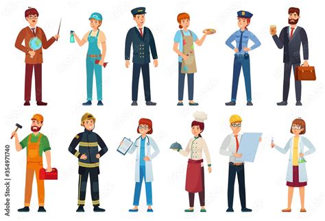 Professional workers. Different jobs professionals, labor people and workers cartoon vector ...