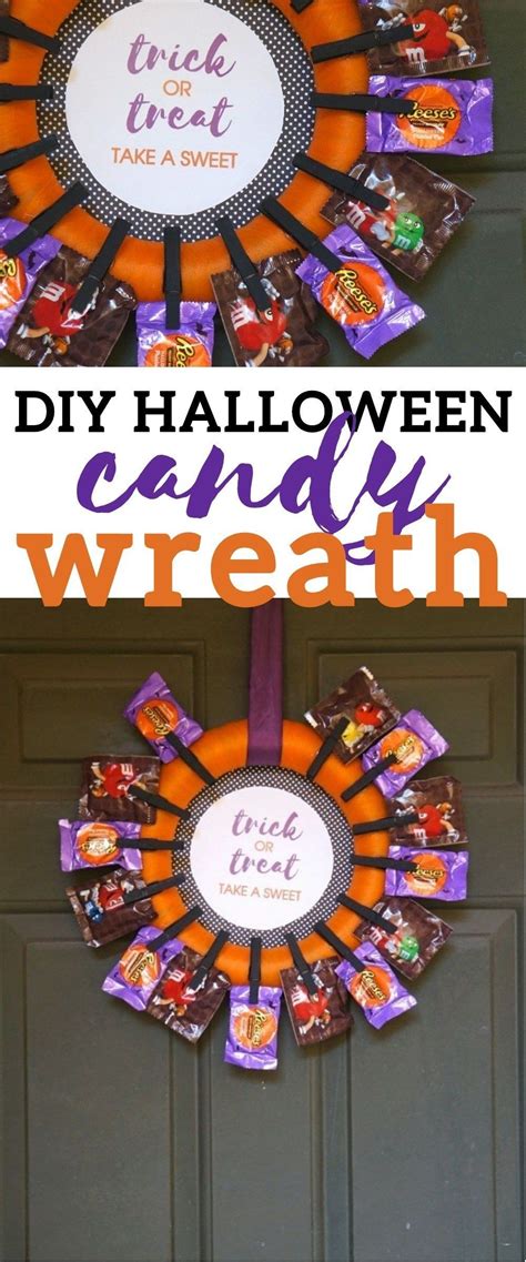 This DIY Halloween Candy Wreath Is Perfect For Trick or Treaters! | Diy ...