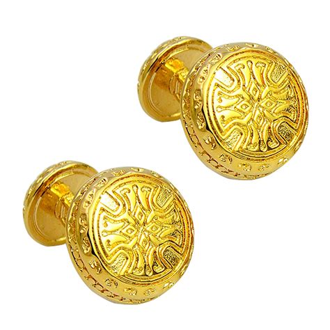 Luxury engraved gold cufflink artistic pattern double sided cufflink ...