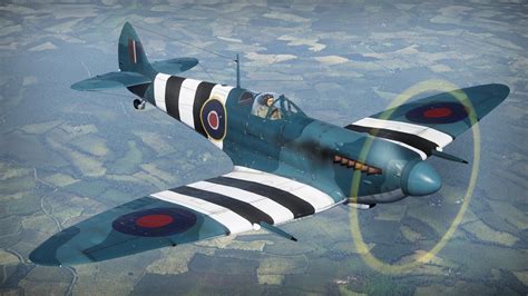 Spitfire; blue camo and invasion stripes. My first ever skin! : Warthunder