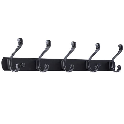 Unique Bargains 5 Single Hooks Dual Stainless Steel Wall Coat Hook Black Lacquer - Walmart.com ...