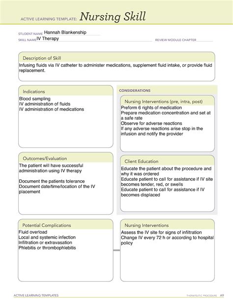 IV Therapy - Active template - ACTIVE LEARNING TEMPLATES THERAPEUTIC PROCEDURE A Nursing Skill ...