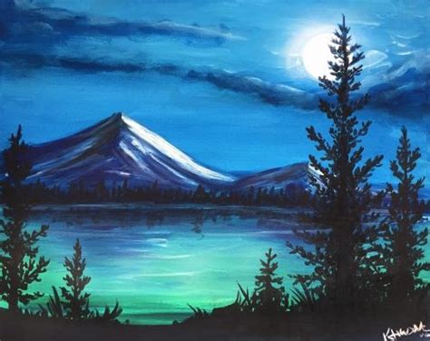 mountain painting, teal - Bing in 2023 | Landscape paintings, Mountain paintings, Night painting