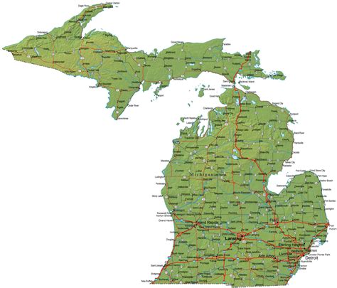 Detailed Michigan Map - MI Terrain Map