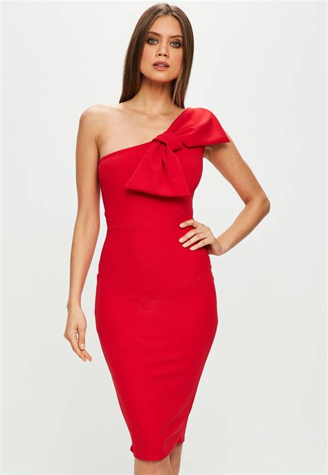 Red One Shoulder Bow Detail Dress | Missguided | Bow detail dress, Women dress online, Dressy ...