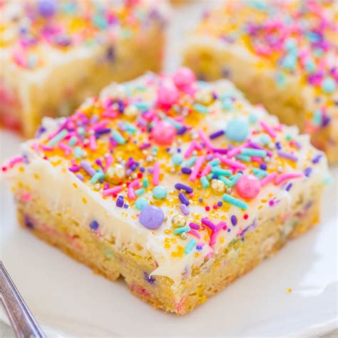 Springtime Sugar Cookie Bars with Cream Cheese Frosting - Averie Cooks