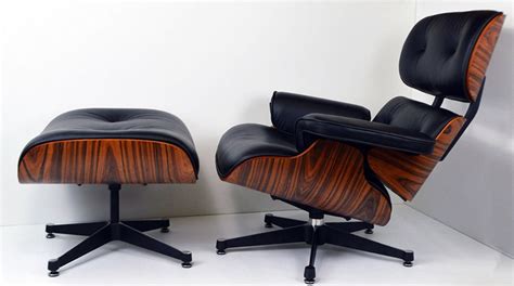 Charles Eames Style black leather lounge chair walnut with Ottoman ...