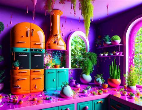 Plasticine Kitchen with Plants, Cooking Pots and Vegetables, Poster for a Furniture Showroom, AI ...