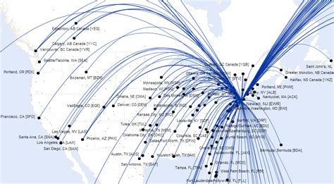 United Airlines route map - North America from Newark