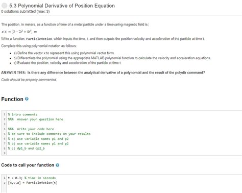 Solved 5.3 Polynomial Derivative of Position Equation 0 | Chegg.com