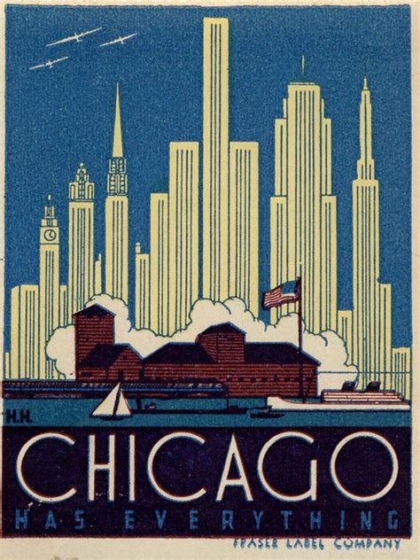 Chicago Has Everything (stylized art deco skyline), 1933, Chicago ...