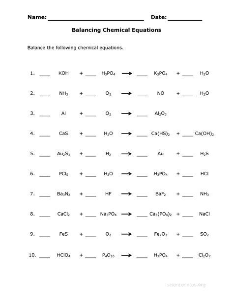 Balancing Chemical Equations Worksheets - Equations Worksheets