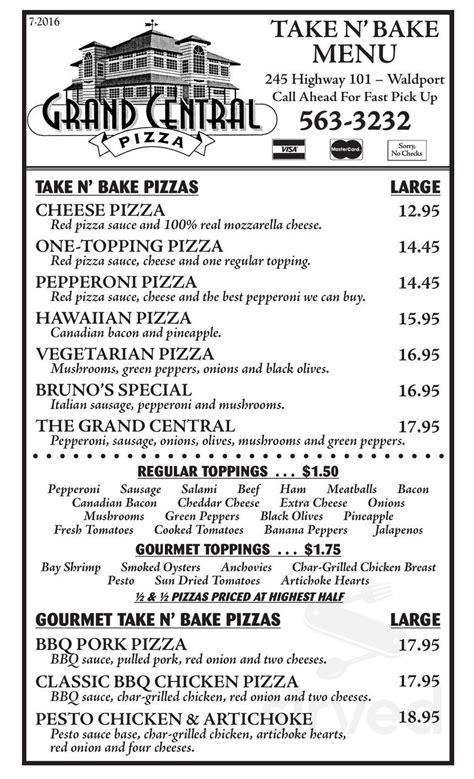 Grand Central Pizza menu in Waldport, Oregon, USA