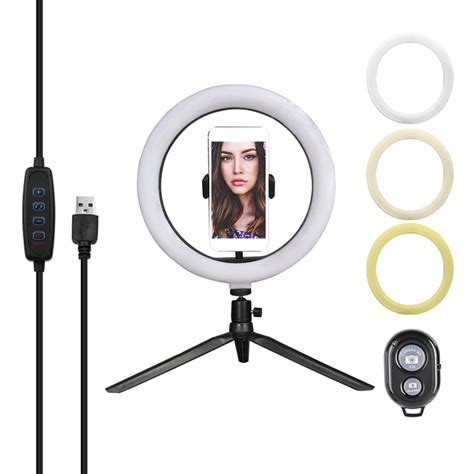 10" Dimmable LED Selfie Round Light Brightness Adjustable Lamp for Live ...