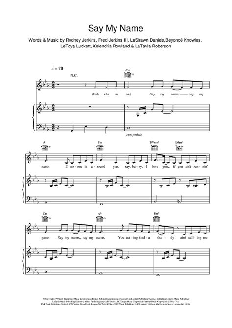 Say My Name" Sheet Music by Destiny's Child for Piano/Vocal/Chords - Sheet Music Now