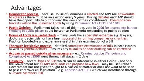 Advantages and Disadvantages of the Parliamentary Process Advantages