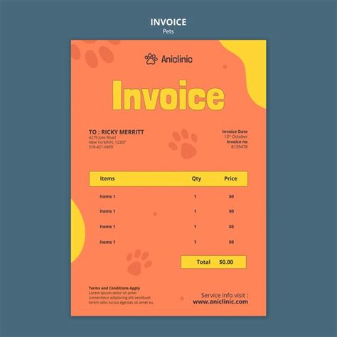 Premium PSD | Hand drawn pets care invoice template