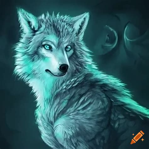 Pencil sketch of a majestic wolf with green glow on Craiyon