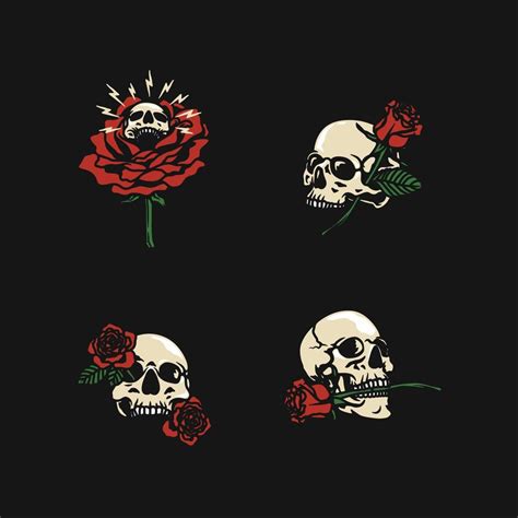 Set of Various Rose Skull Handmade Vector Illustration 5232040 Vector Art at Vecteezy