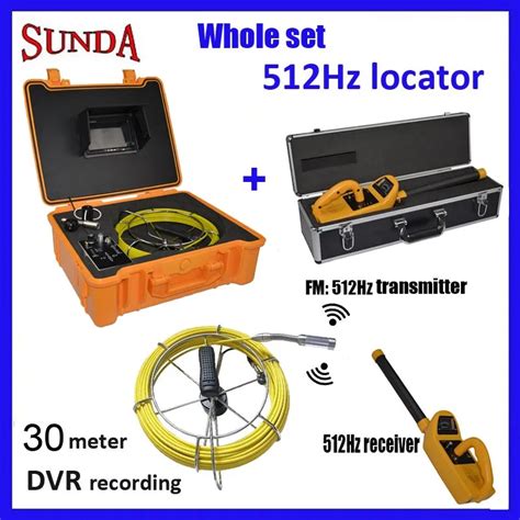 Drain sewer pipe inspection camera with512hz locator sonde dvr fiberglass cable 30m cable w/7 ...