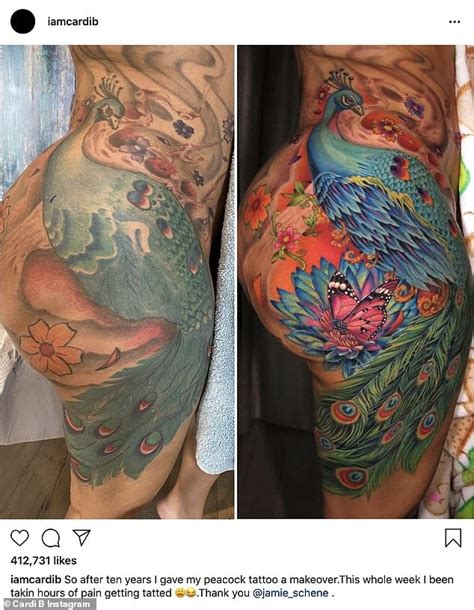 Cardi B unveils dramatic before-and-after 'makeover' of her enormous peacock tattoo - healthyfrog