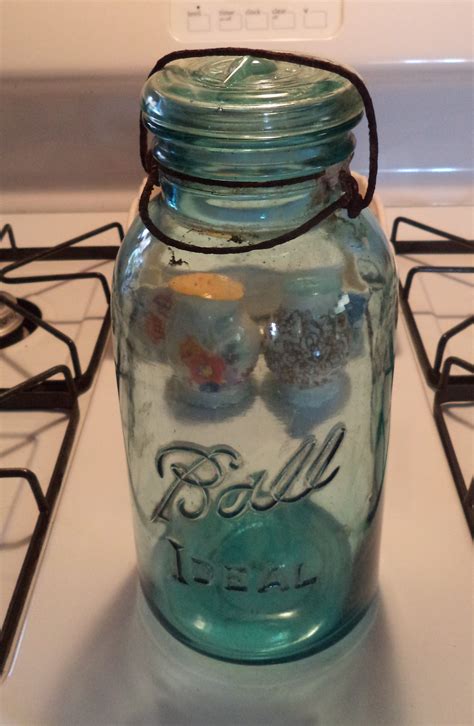 Vintage Blue Ball Ideal half gallon mason jar with blue glass lid and wire latch. | Ball canning ...