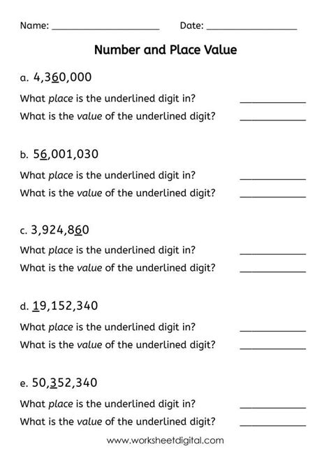 Number and Place Value - Worksheet Digital