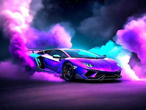 Premium AI Image | Wallpaper of lamborghini car with smoke and galaxy vibe generated ai