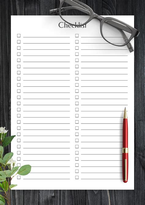 Download Printable Blank Checklist Template PDF