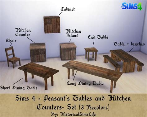 TS4: Peasant's Tables and Kitchen Counters Set | Sims 4 kitchen, Sims 4 medieval, Sims medieval