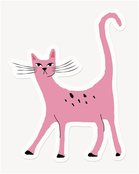 Pink cat, animal drawing illustration | Free Photo - rawpixel