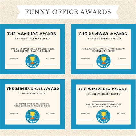 Funny Office Coworker Awards, Funny Employee Award Printable Bundle ...