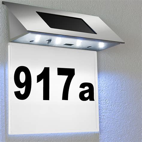 Solar House Number - House Signs With 4 Leds - White - Stainless Steel - Plaque | eBay