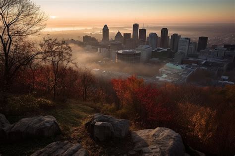 Premium Photo | Montreal sunrise viewed from mont royal with city ...