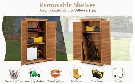 Outdoor Wooden Garden Tool Storage Cabinet - Costway