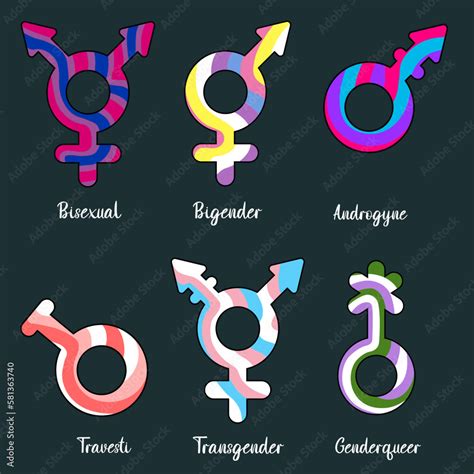 Set of flat pride month LGBTQ symbols. Colorful gender icons. Stock ...