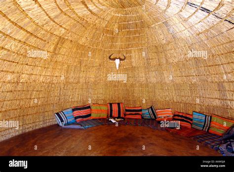 Interior of a replica zulu hut in the cultural village at Sun City in ...