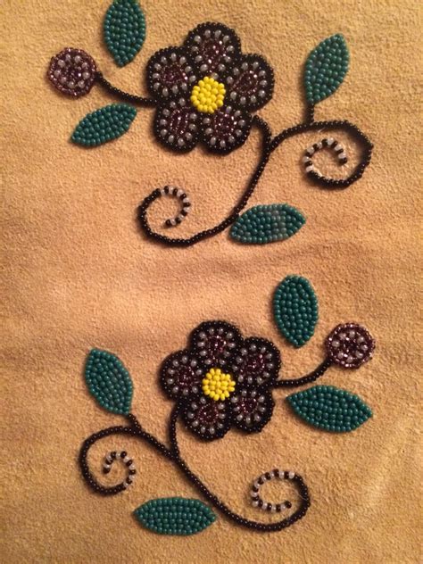 Cree beaded floral design on moose hide ~~made by Monique B. Jolly ...