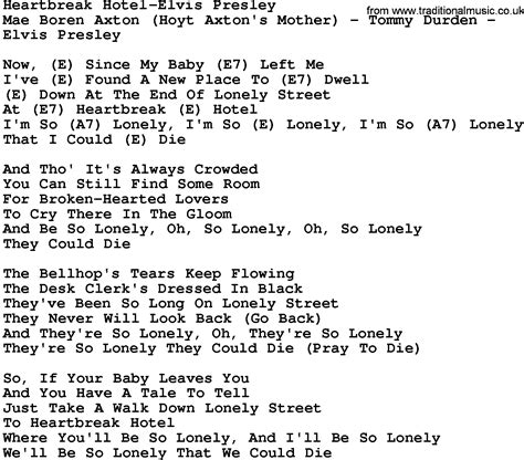 Country Music:Heartbreak Hotel-Elvis Presley Lyrics and Chords