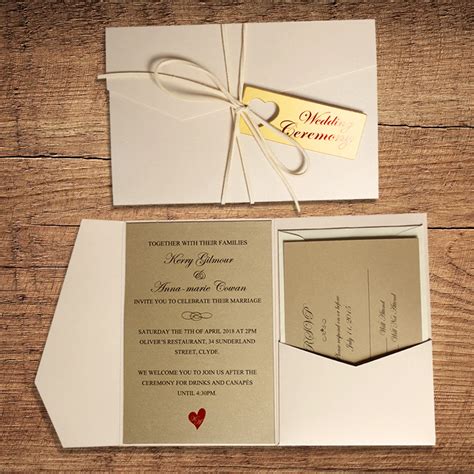 Aliexpress.com : Buy Pearl White Pocket Wedding Invitations with Golden Invite Cards, RSVP and ...