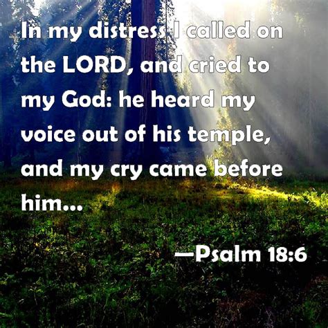 Psalm 18:6 In my distress I called on the LORD, and cried to my God: he heard my voice out of ...