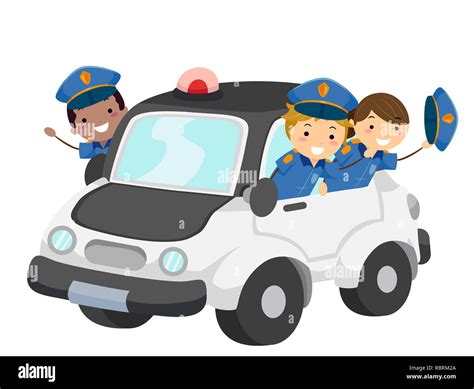 Abbildung: Stickman Kinder tragen Polizei Uniform, ein Polizeiauto ...