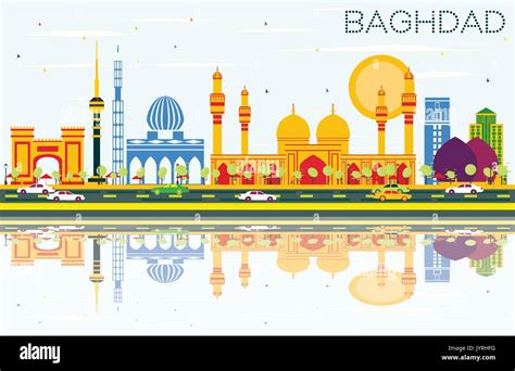 Baghdad Skyline with Color Buildings, Blue Sky and Reflections. Vector ...