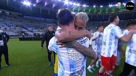 Messi hugs Neymar after winning Copa America cup 2021 | Messi hugs ...