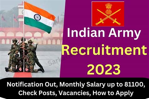 Indian Army Recruitment 2023 : Notification Out, Monthly Salary up to 81100, Check Posts ...