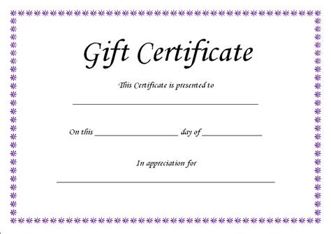 Blank Printable Gift Certificate