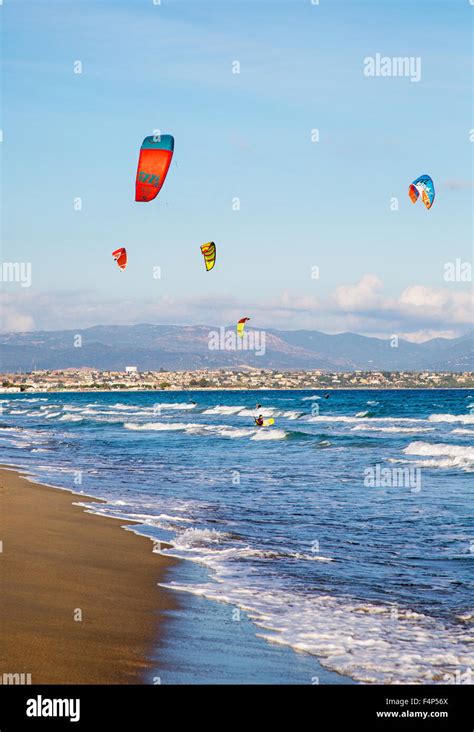 Kitesurfing On Poetto Beach Cagliari Sardinia Italy Stock Photo - Alamy