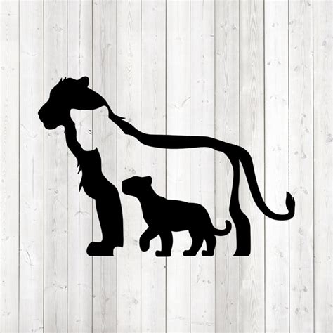 Silhouette of the female lion with cub. Vector cutting file | Etsy