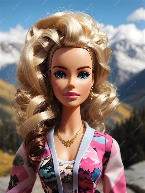 Premium AI Image | A barbie with a mountain landscape in the background