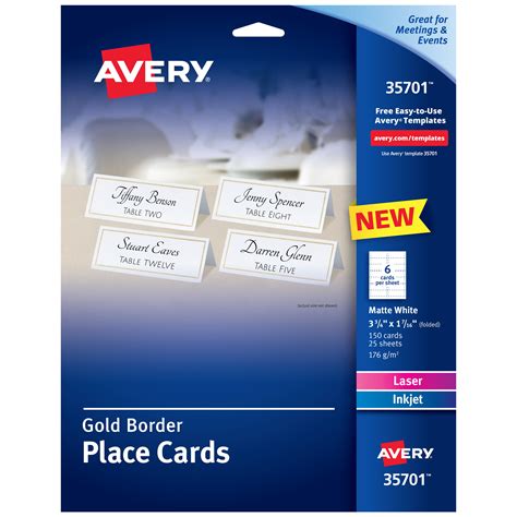 Avery Place Cards With Gold Border 1-7/16" x 3-3/4", 65 lbs. 150 Cards - Walmart.com - Walmart.com